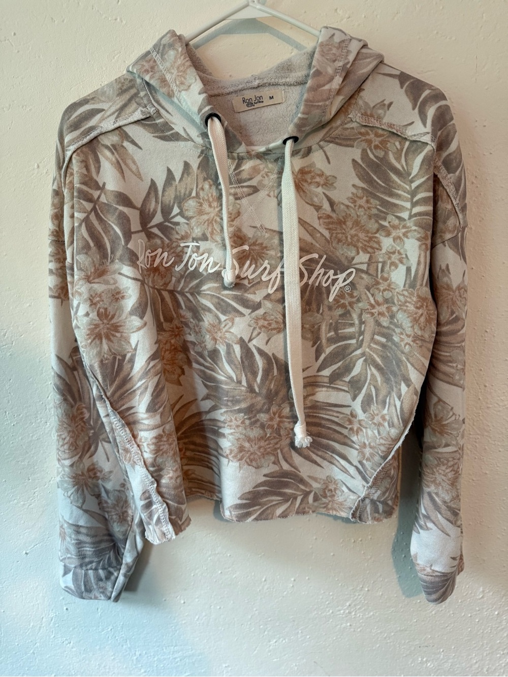 Ron Jon Taupe & Cream Tropical Print Cropped Hoodie